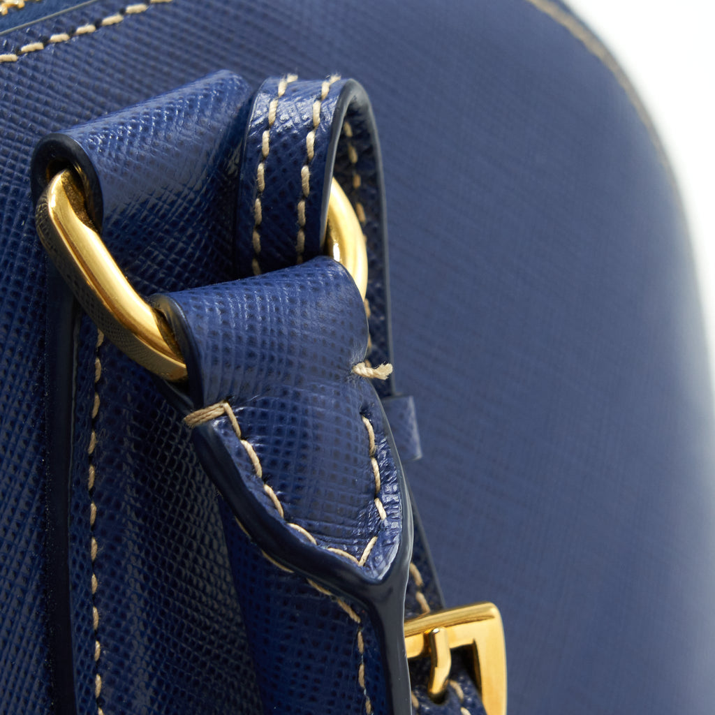 PRADA SAFFIANO LUX BI COLOUR PROMENADE DONE TOTE BAG BLUETTE/TURCHESE BLUE