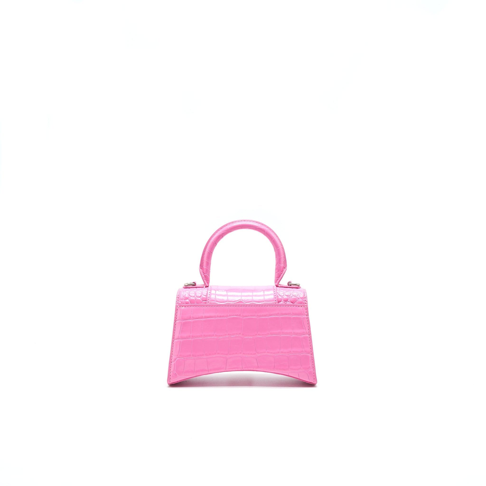 BALENCIAGA HOURGLASS XS CROC-EFFECT LEATHER TOTE PINK