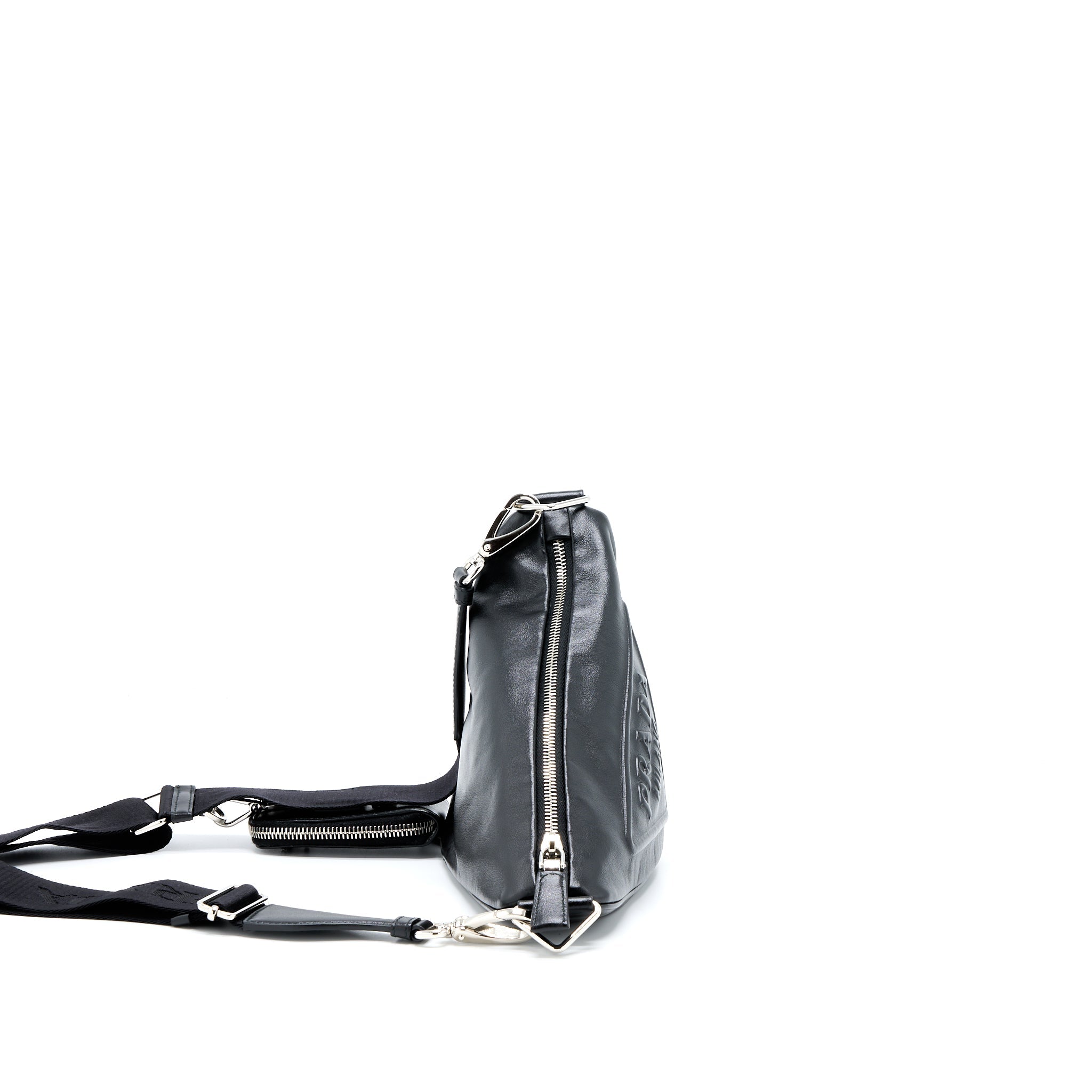 PRADA TRIANGLE LEATHER SHOULDER BAG BLACK SHW