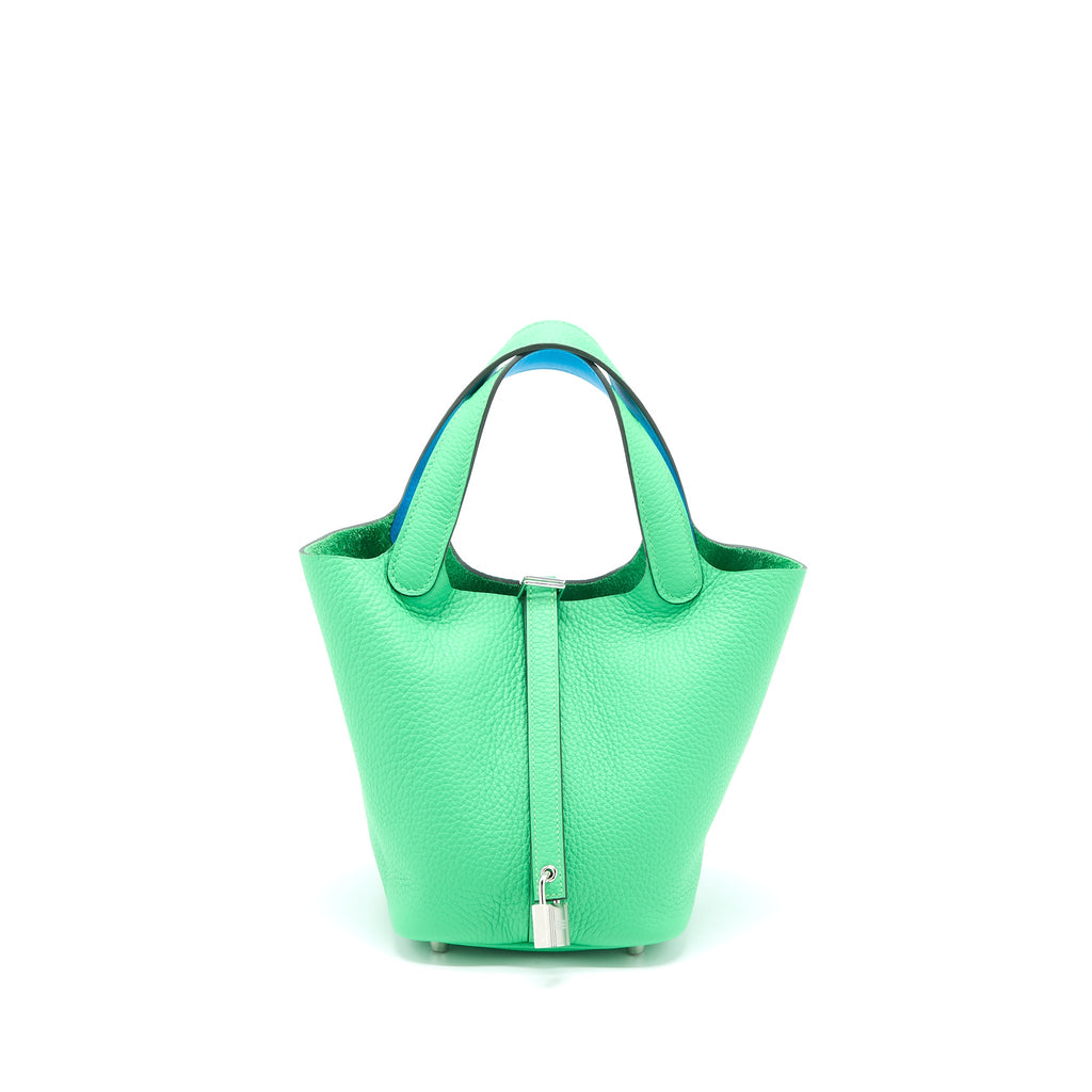 HERMES PICOTIN 18 LOCK BAG CLEMENCE VERT COMICS/BLEU FRIDA SHW