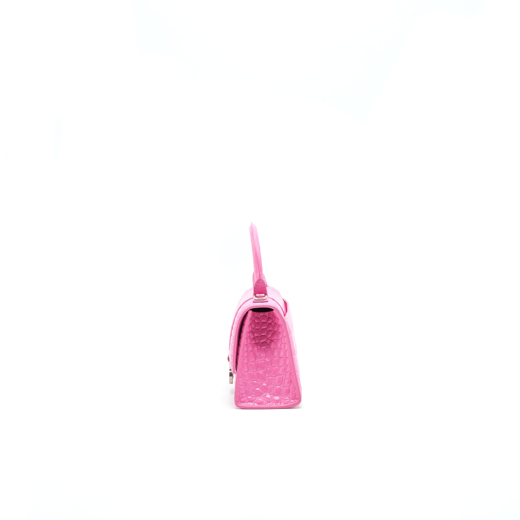 BALENCIAGA HOURGLASS XS CROC-EFFECT LEATHER TOTE PINK