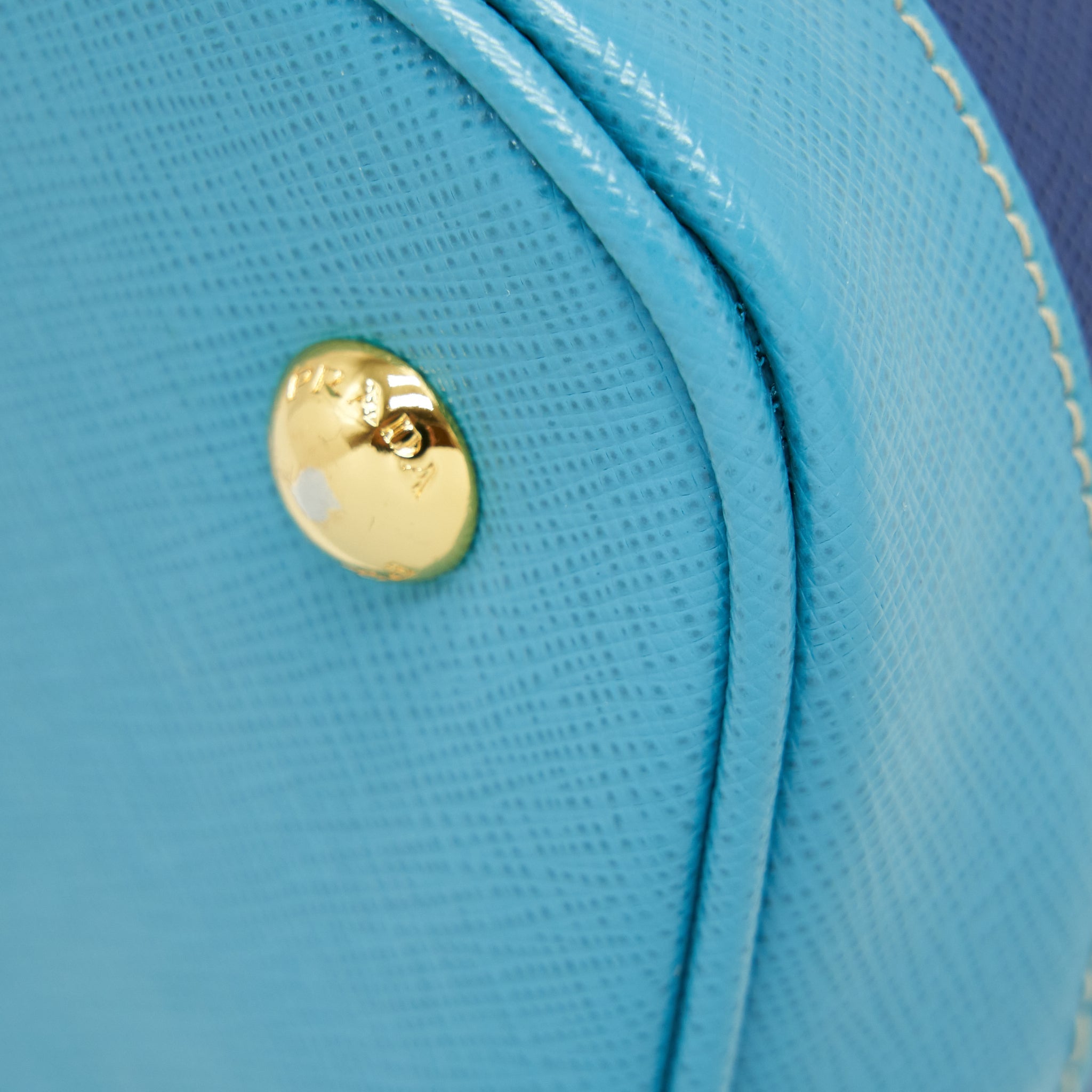 PRADA SAFFIANO LUX BI COLOUR PROMENADE DONE TOTE BAG BLUETTE/TURCHESE BLUE