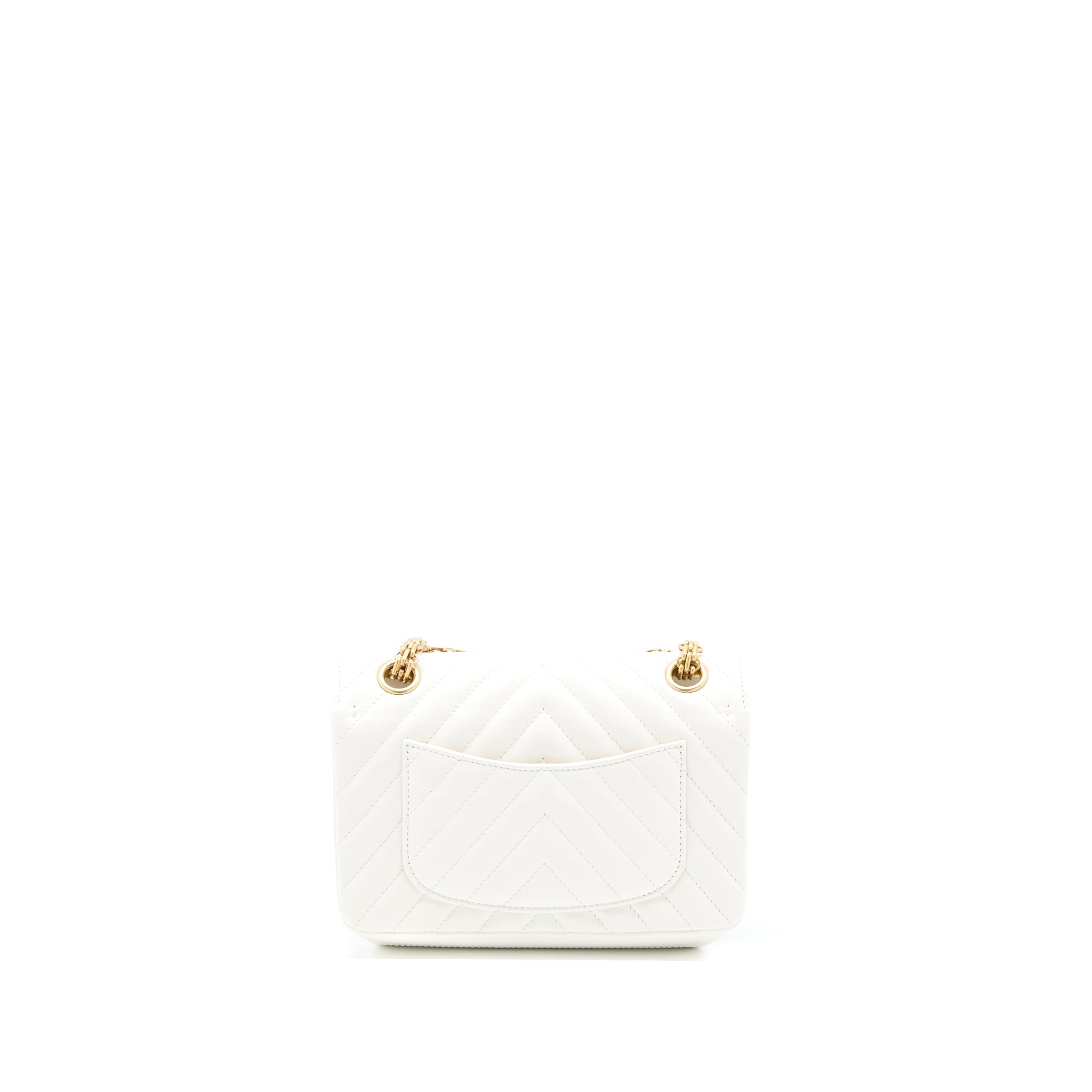 CHANEL MINI 2.55 REISSUE CHEVRON FLAP BAG AGED CALFSKIN WHITE BRUSHED GHW (MICROCHIP)