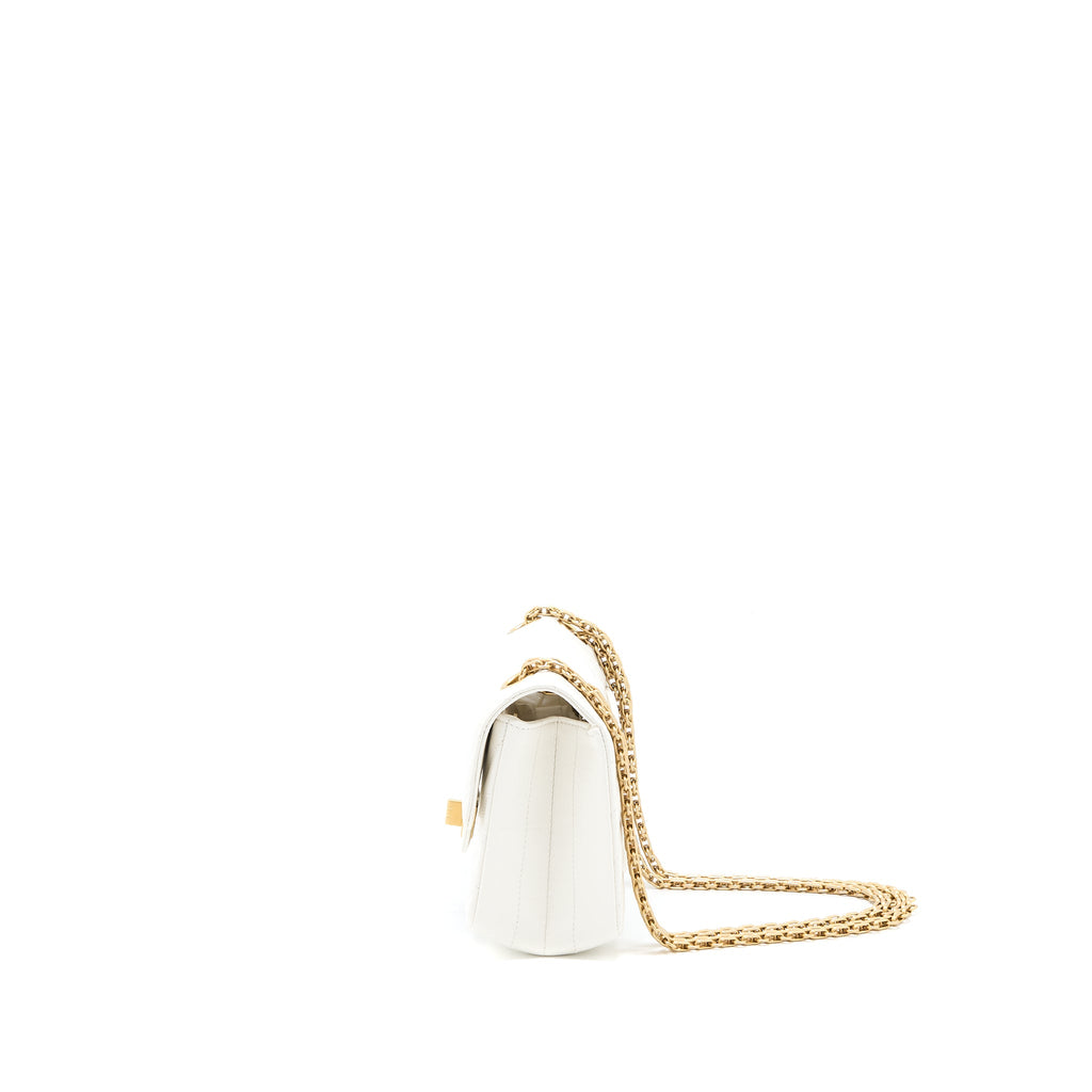 CHANEL MINI 2.55 REISSUE CHEVRON FLAP BAG AGED CALFSKIN WHITE BRUSHED GHW (MICROCHIP)