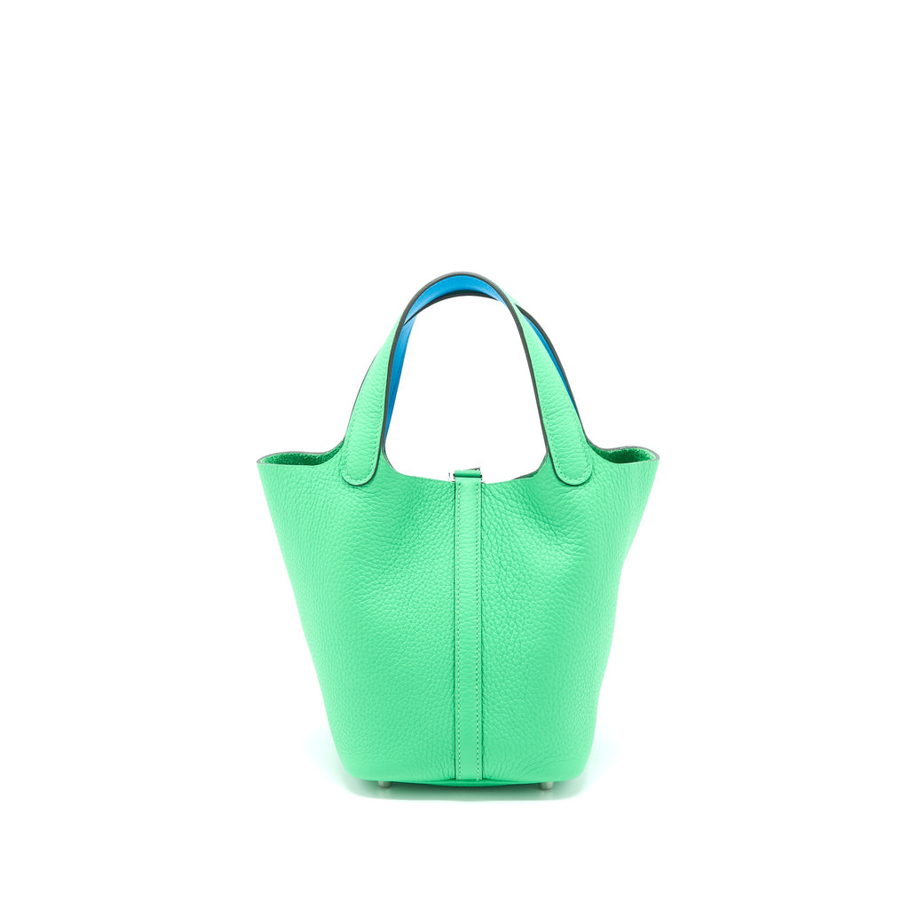 HERMES PICOTIN 18 LOCK BAG CLEMENCE VERT COMICS/BLEU FRIDA SHW