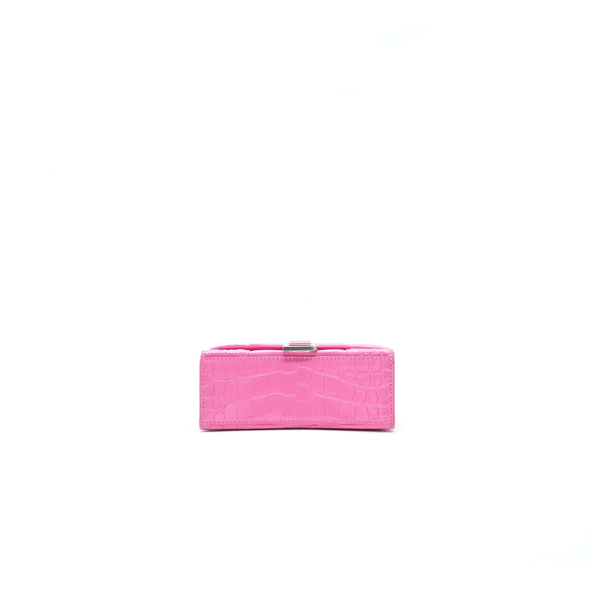BALENCIAGA HOURGLASS XS CROC-EFFECT LEATHER TOTE PINK