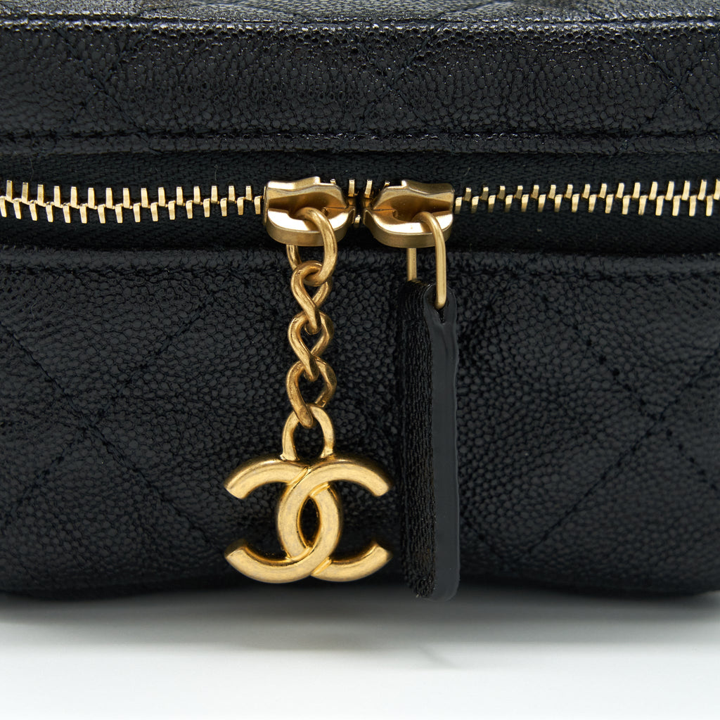 CHANEL TOP HANDLE MINI VANITY WITH CHAIN GRAINED CALFSKIN BLACK WITH GHW