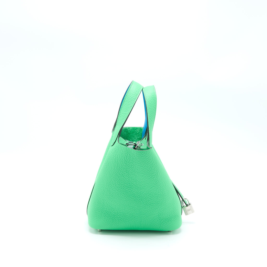 HERMES PICOTIN 18 LOCK BAG CLEMENCE VERT COMICS/BLEU FRIDA SHW
