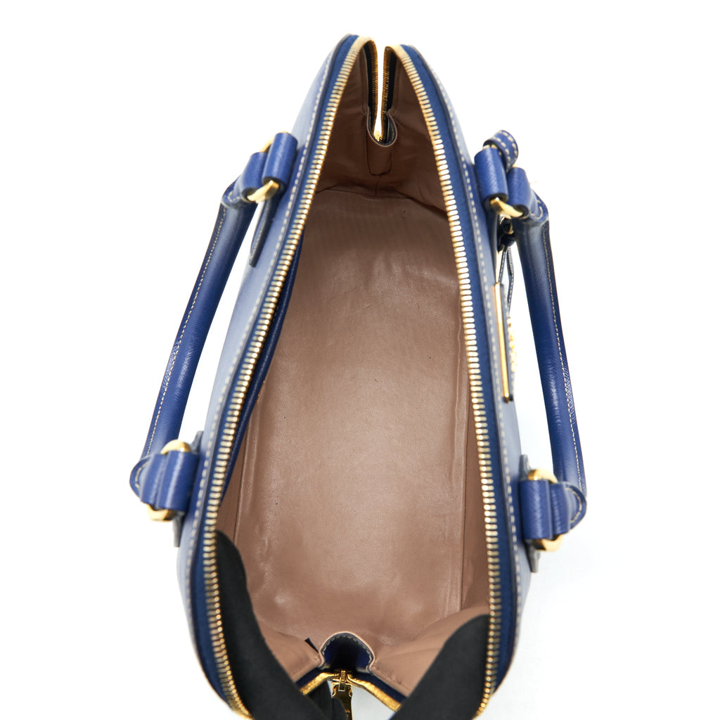 PRADA SAFFIANO LUX BI COLOUR PROMENADE DONE TOTE BAG BLUETTE/TURCHESE BLUE
