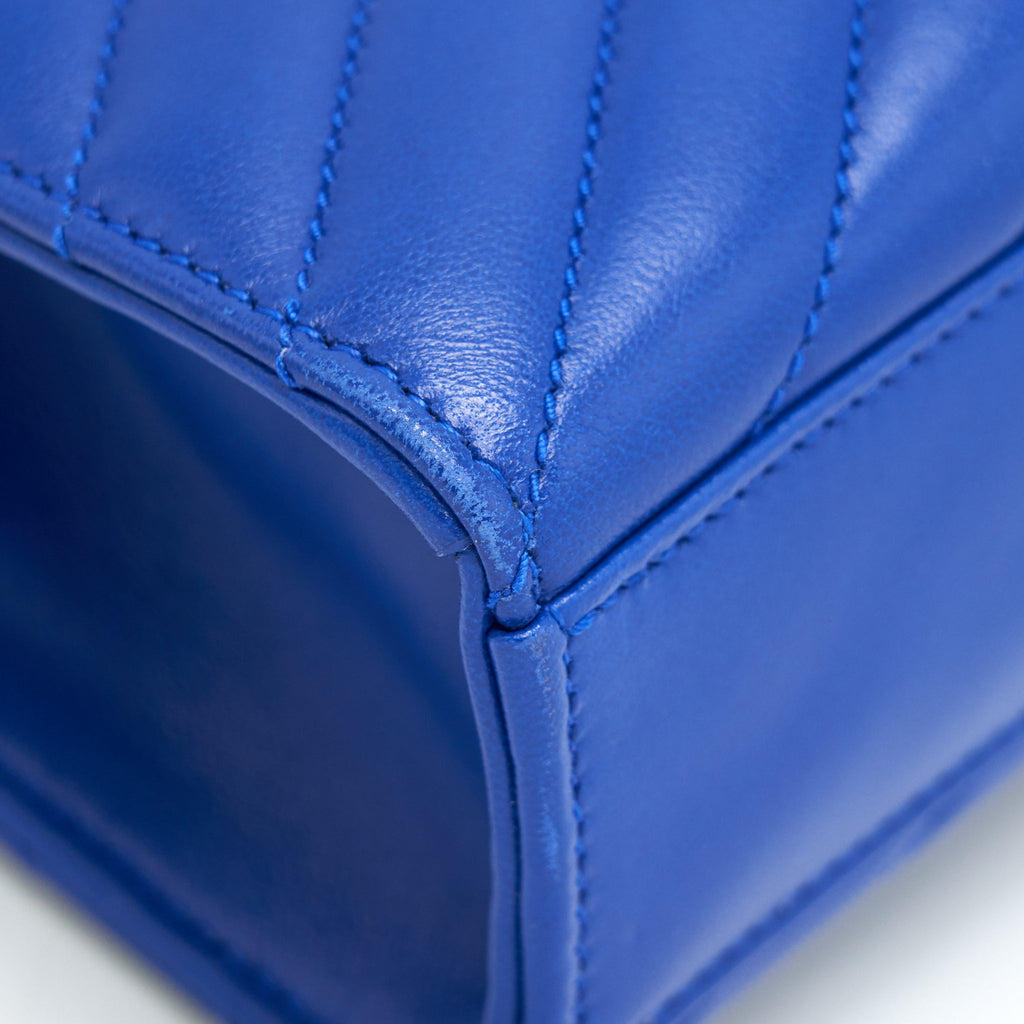 SAINT LAURENT / YSL CHEVRON MONOGRAM FLAP BAG BLUE GHW