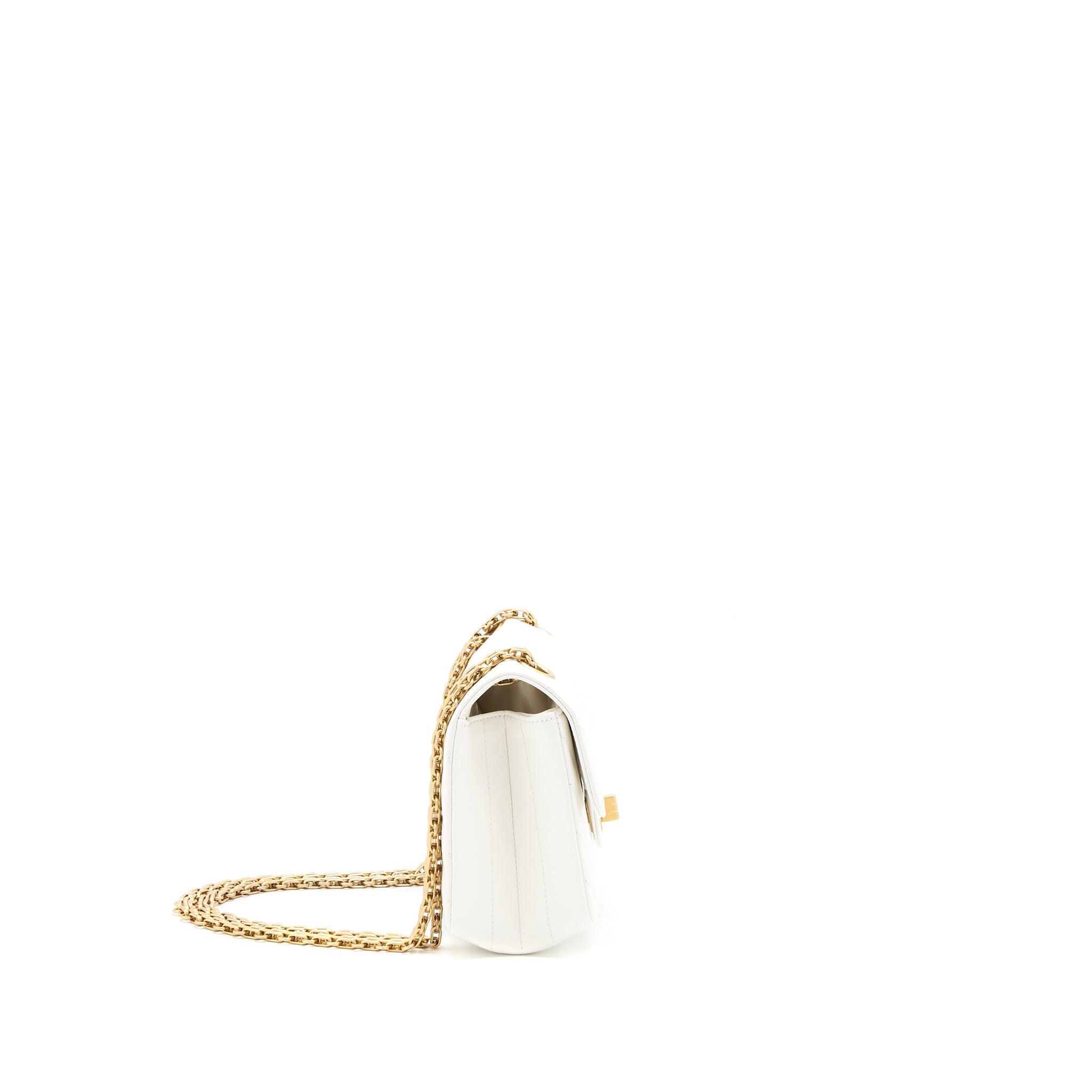 CHANEL MINI 2.55 REISSUE CHEVRON FLAP BAG AGED CALFSKIN WHITE BRUSHED GHW (MICROCHIP)