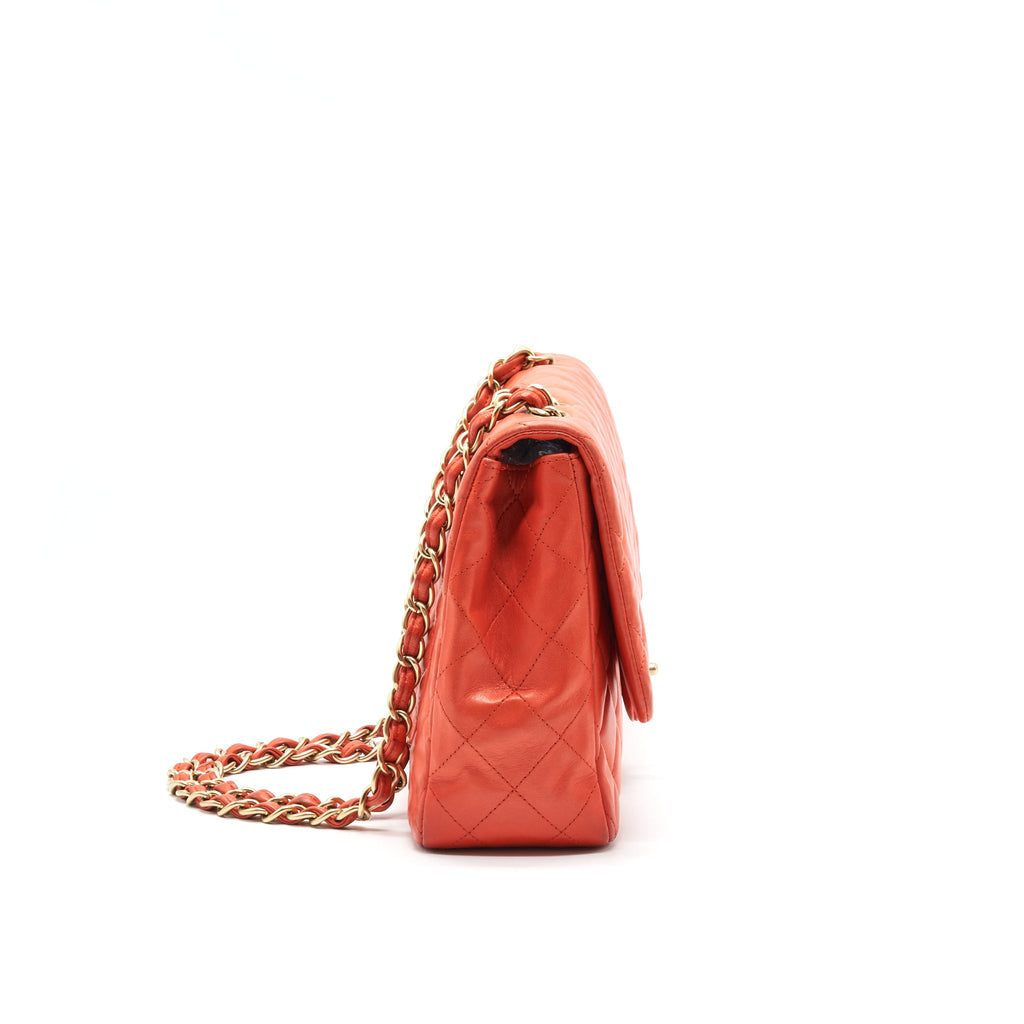 CHANEL CLASSIC SINGLE FLAP JUMBO BAG ORANGE LAMBSKIN GHW