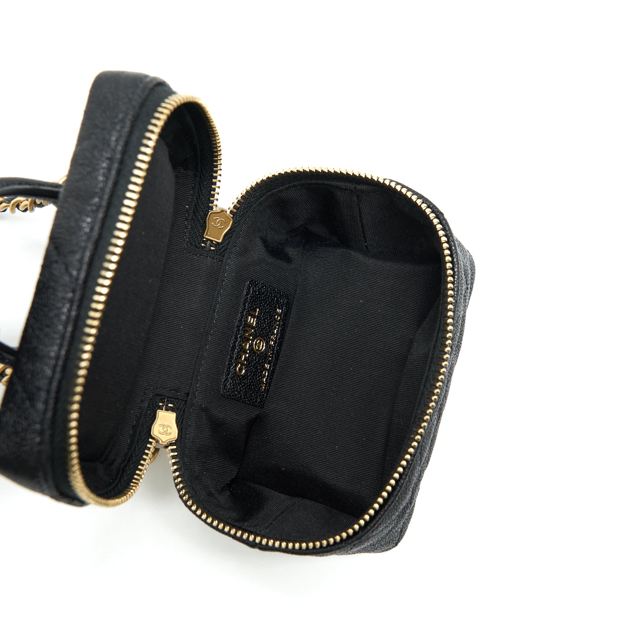 CHANEL TOP HANDLE MINI VANITY WITH CHAIN GRAINED CALFSKIN BLACK WITH GHW