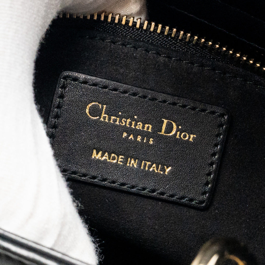 DIOR MEDIUM LADY DIOR EMBELLISHED CANNAGE LIMITED EDITION CALFSKIN BLACK LGHW
