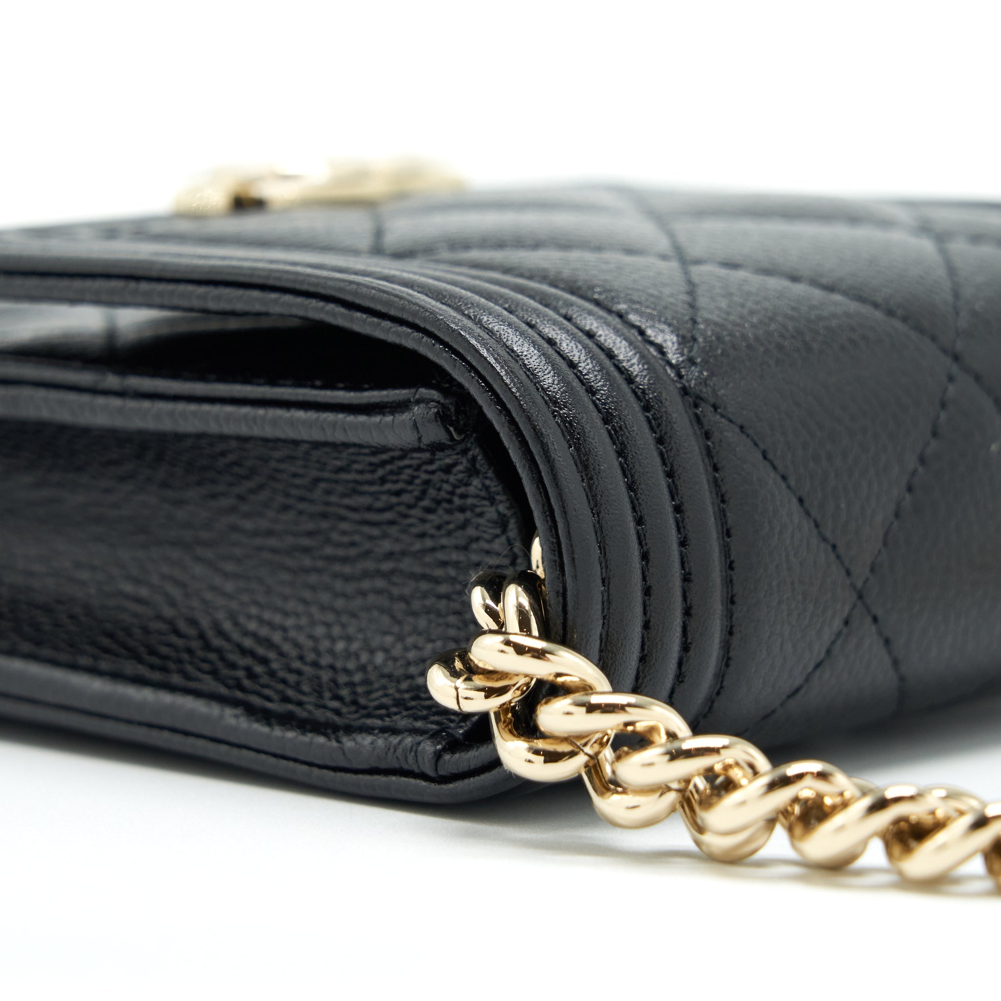 CHANEL VERTICAL BOY FLAP PHONE CASE WITH CHAIN CAVIAR BLACK WITH LGHW