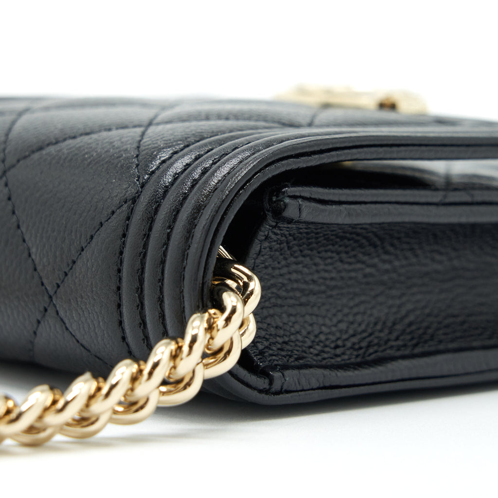 CHANEL VERTICAL BOY FLAP PHONE CASE WITH CHAIN CAVIAR BLACK WITH LGHW
