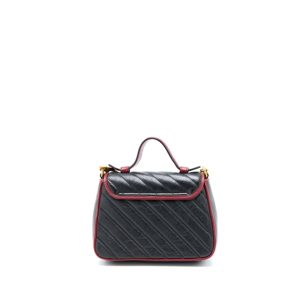 GUCCI GG MARMONT MINI TOP HANDLE BAG CALFSKIN BLACK/RED GHW