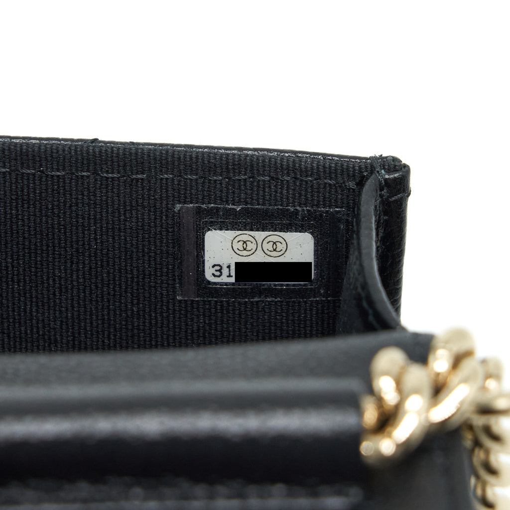 CHANEL VERTICAL BOY FLAP PHONE CASE WITH CHAIN CAVIAR BLACK WITH LGHW
