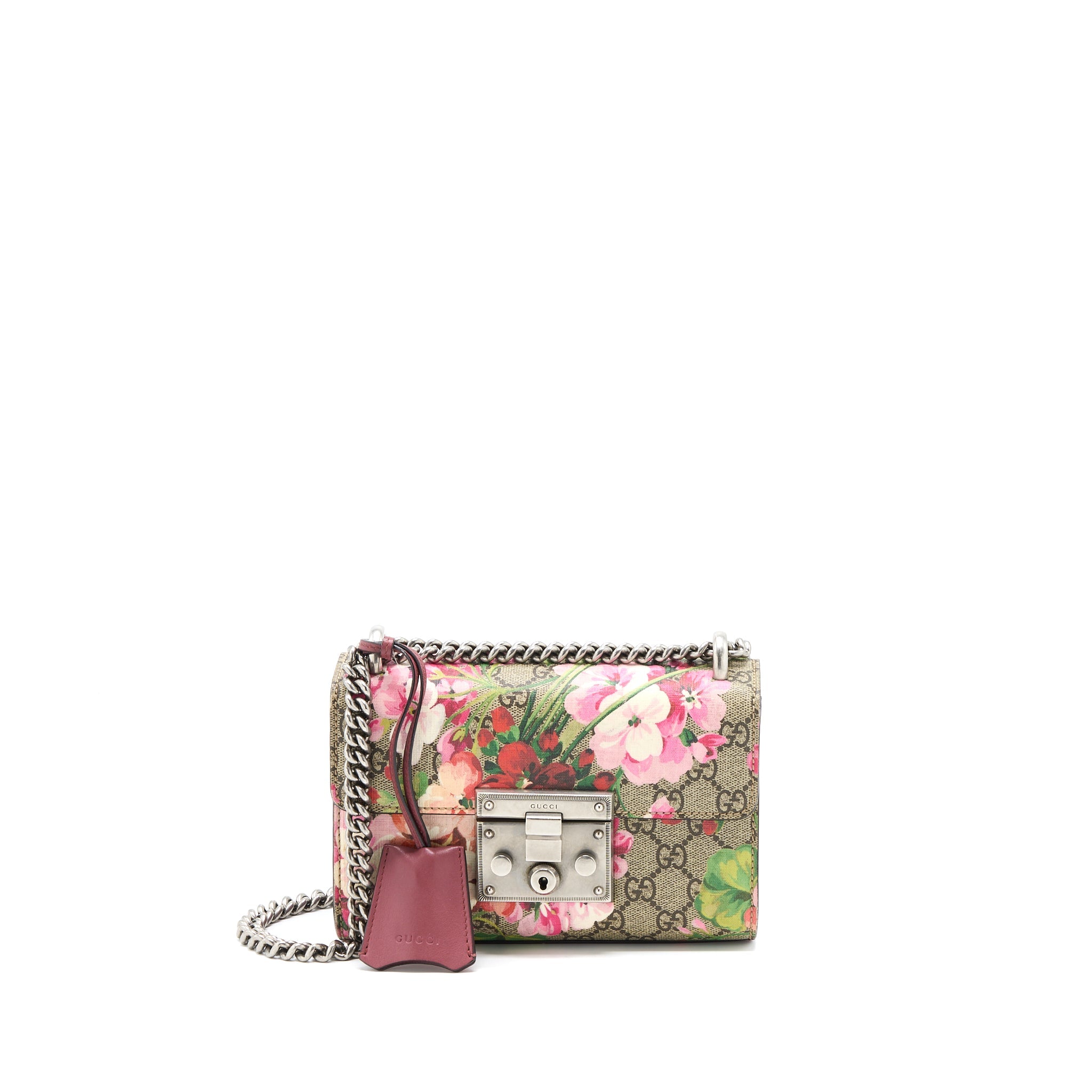 GUCCI PADLOCK CHAIN CROSSBODY BAG FLOWER PRINT GG SUPREME CANVAS SHW