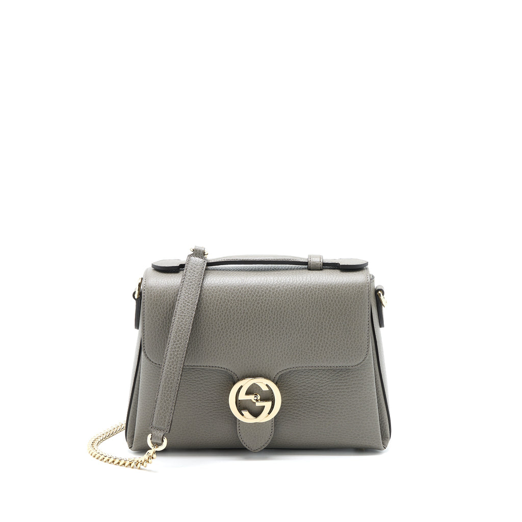 GUCCI GG TOP HANDLE BAG CAFLSKIN GREY LGHW