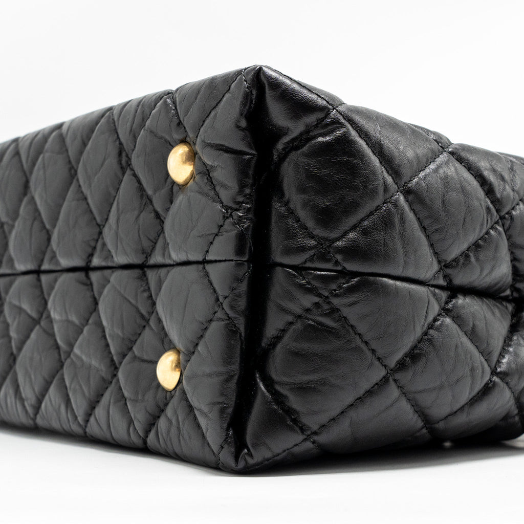 CHANEL 2.55 REISSUE TOTE BAG QUILTED AGED CALFSKIN BLACK GHW