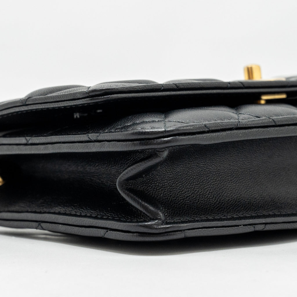 CHANEL PEARL CRUSH WALLET ON CHAIN LAMBSKIN BLACK GHW (MICROCHIP)