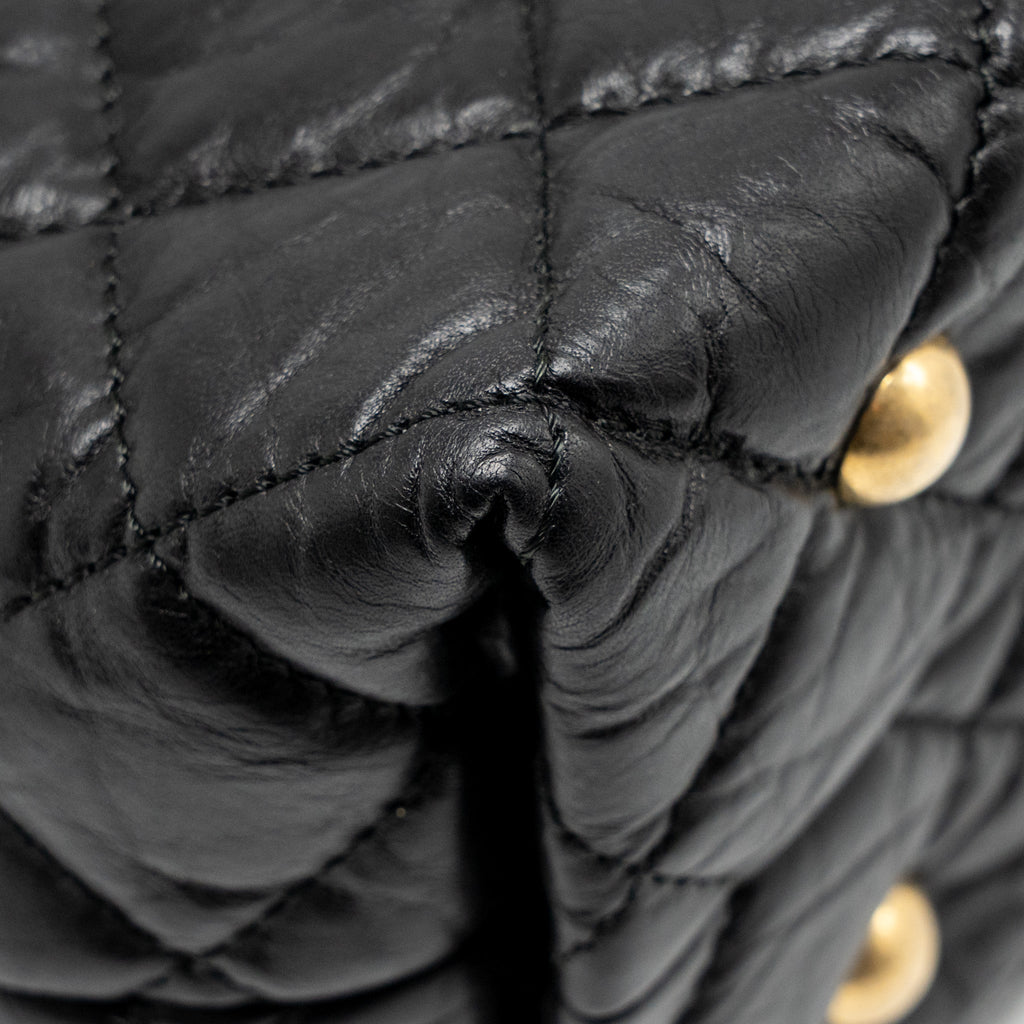 CHANEL 2.55 REISSUE TOTE BAG QUILTED AGED CALFSKIN BLACK GHW