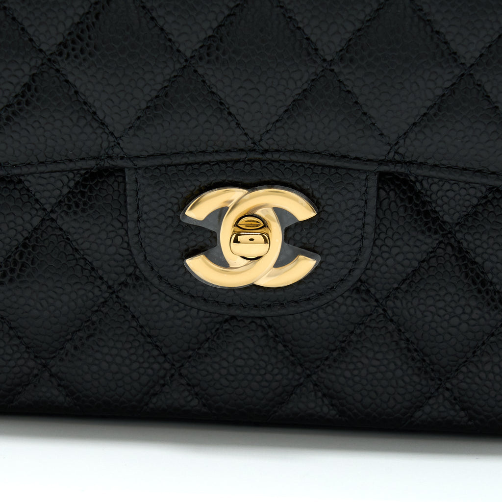 CHANEL SMALL CLASSIC DOUBLE FLAP BAG CAVIAR BLACK GHW (MICROCHIP)