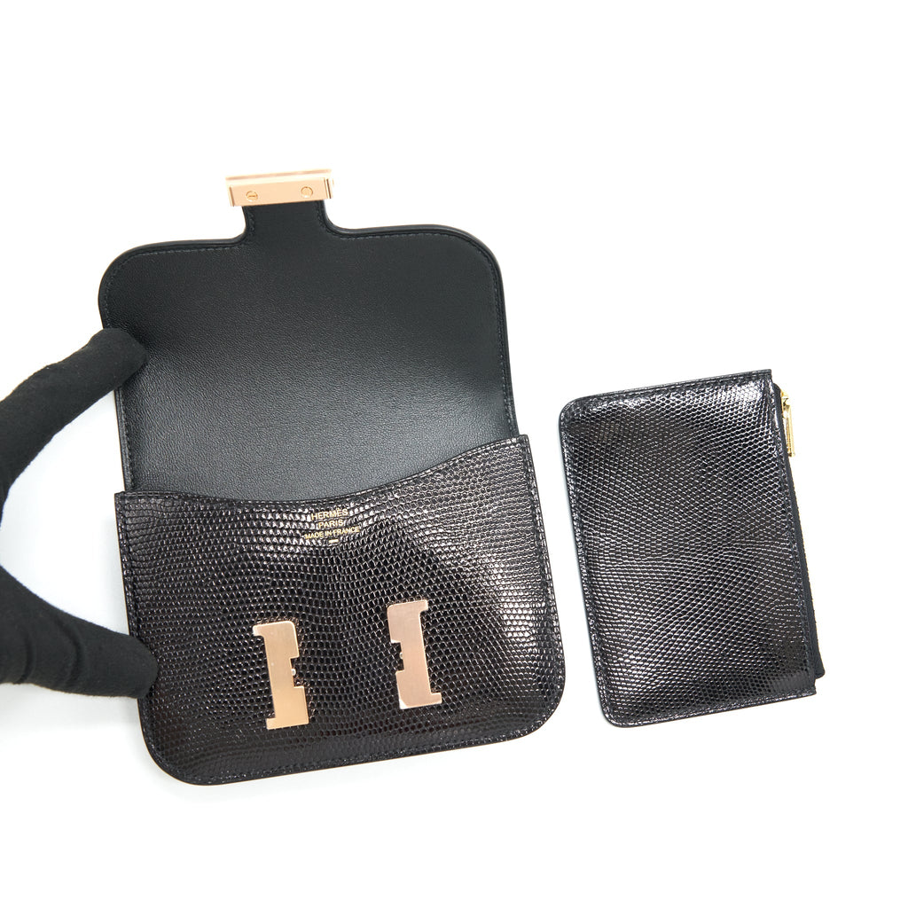 HERMES CONSTANCE SLIM LIZARD LEATHER BLACK WITH RGHW