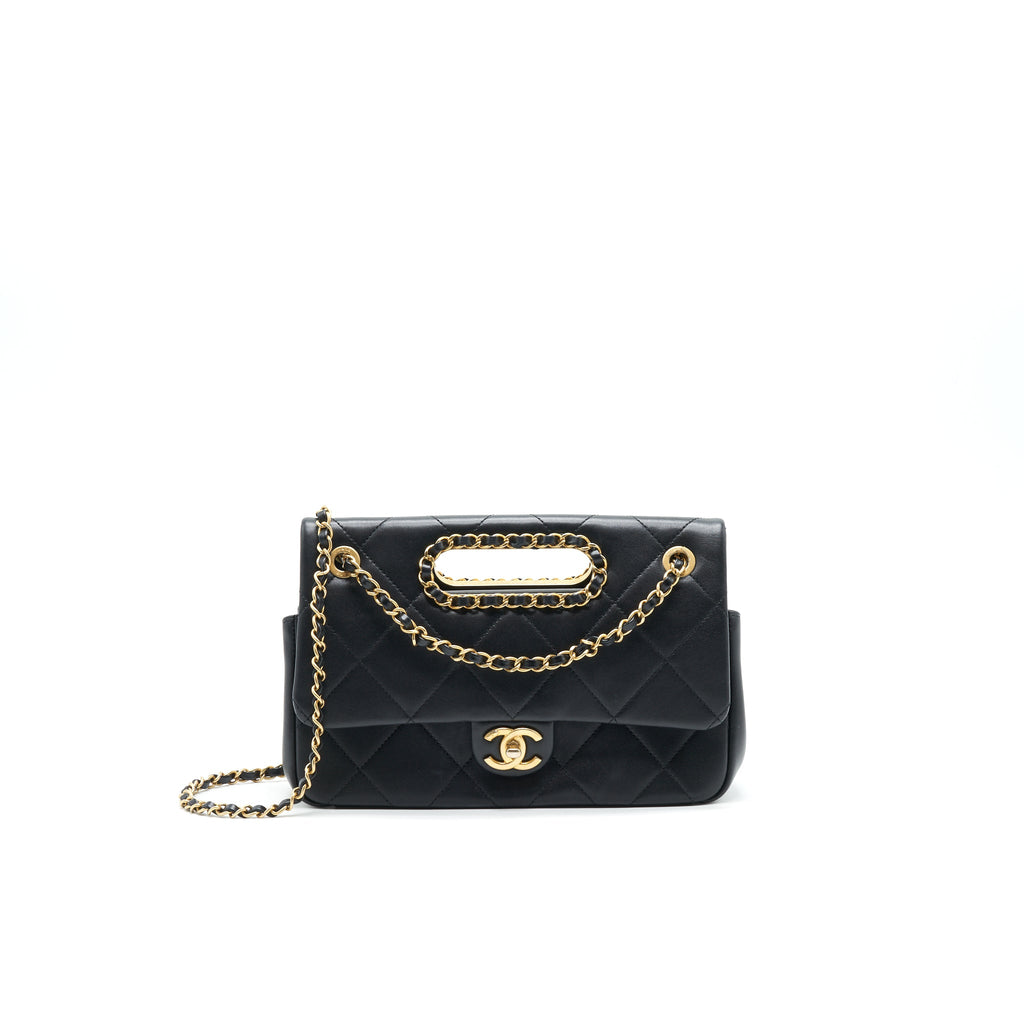 CHANEL 20P A REAL CLUTCH FLAP BAG BLACK