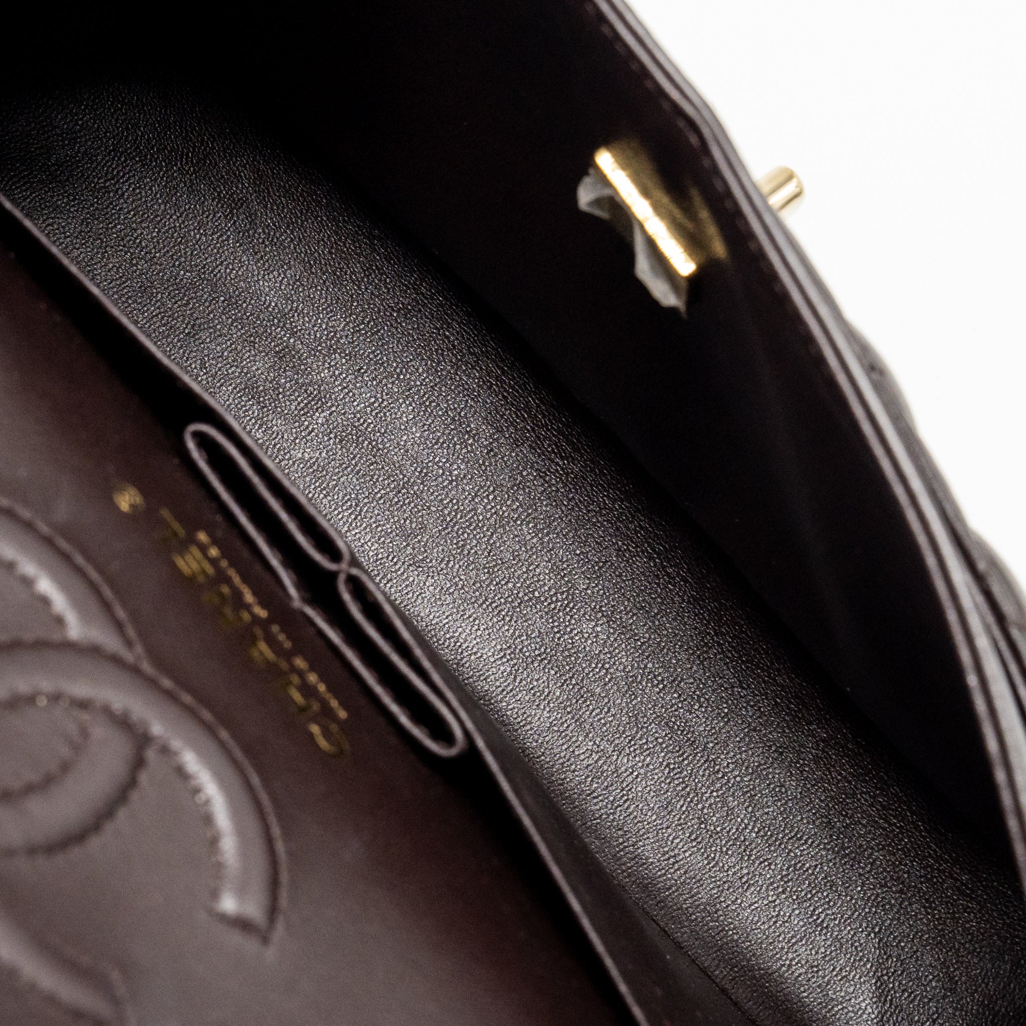 CHANEL SMALL CLASSIC DOUBLE FLAP BAG LAMBSKIN DARK BROWN LGHW (MICROCHIP)