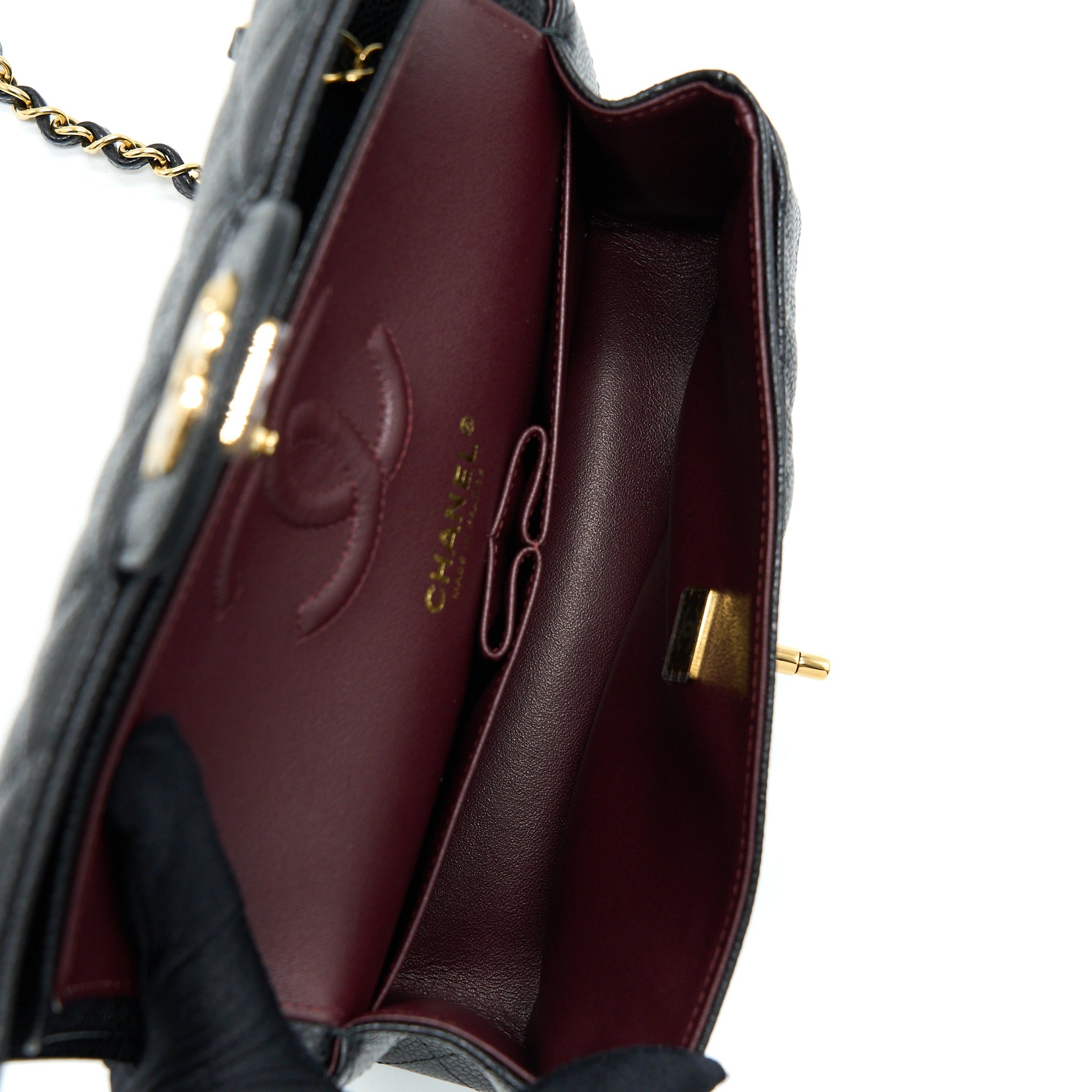 CHANEL SMALL CLASSIC DOUBLE FLAP BAG CAVIAR BLACK GHW (MICROCHIP)