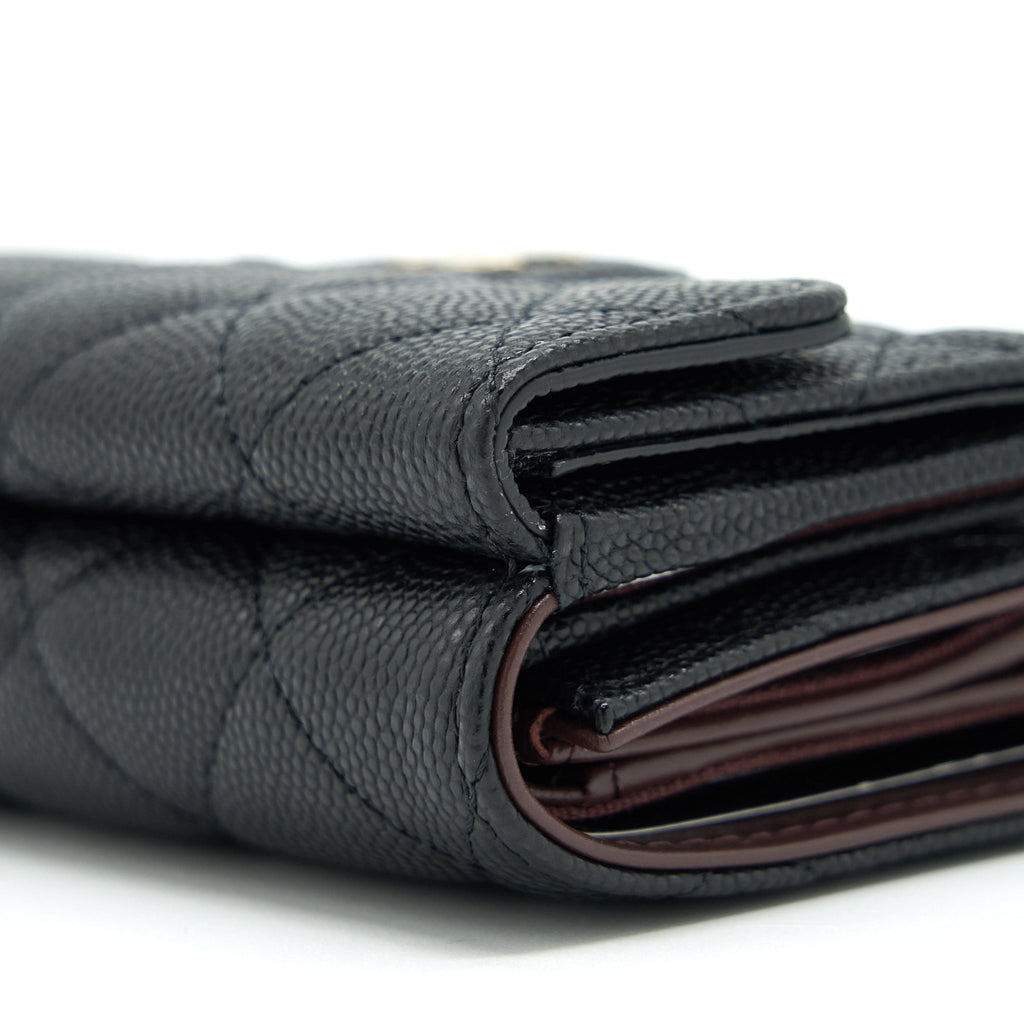 CHANEL SMALL COMPACT WALLET CAVIAR BLACK LGHW