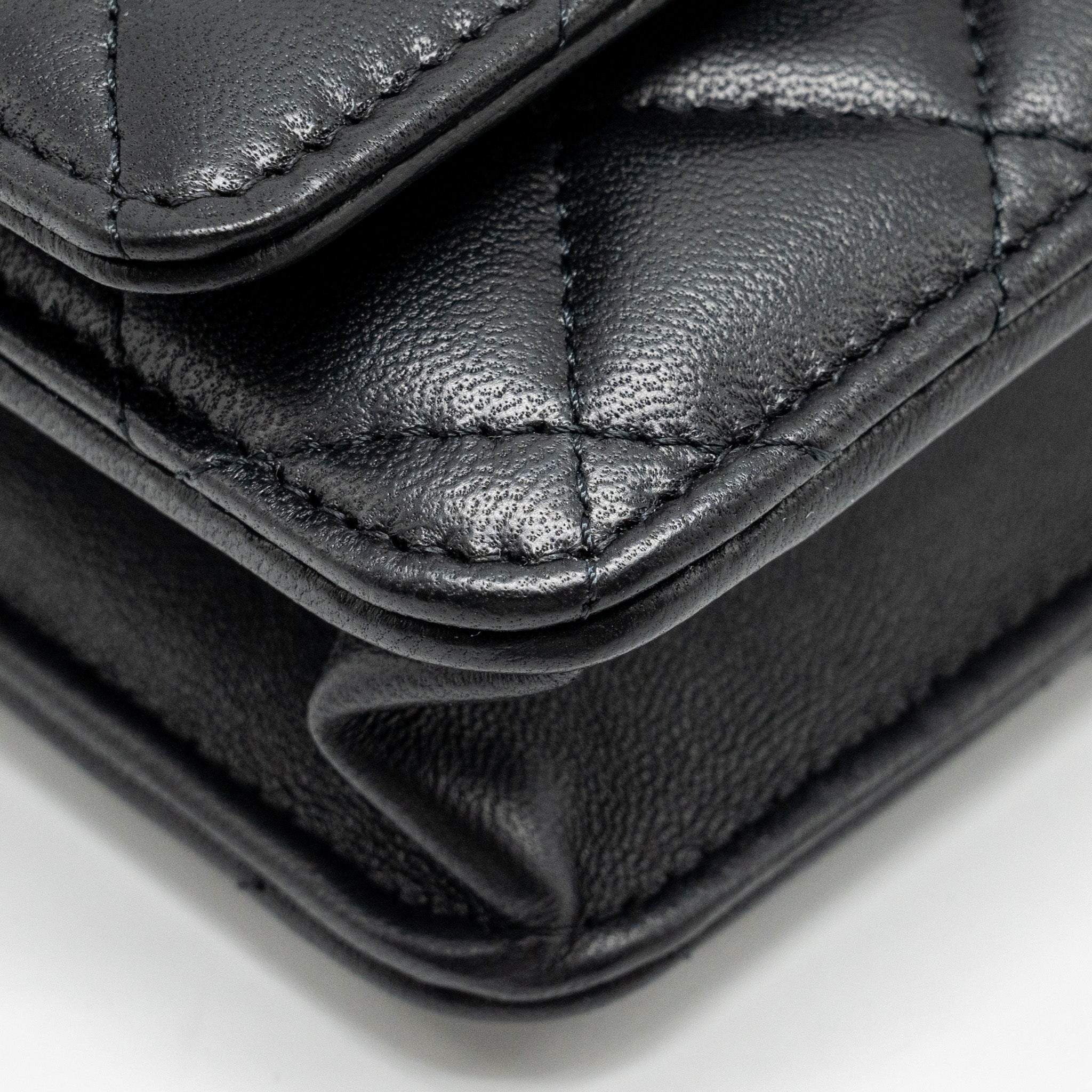 CHANEL PEARL CRUSH WALLET ON CHAIN LAMBSKIN BLACK GHW (MICROCHIP)