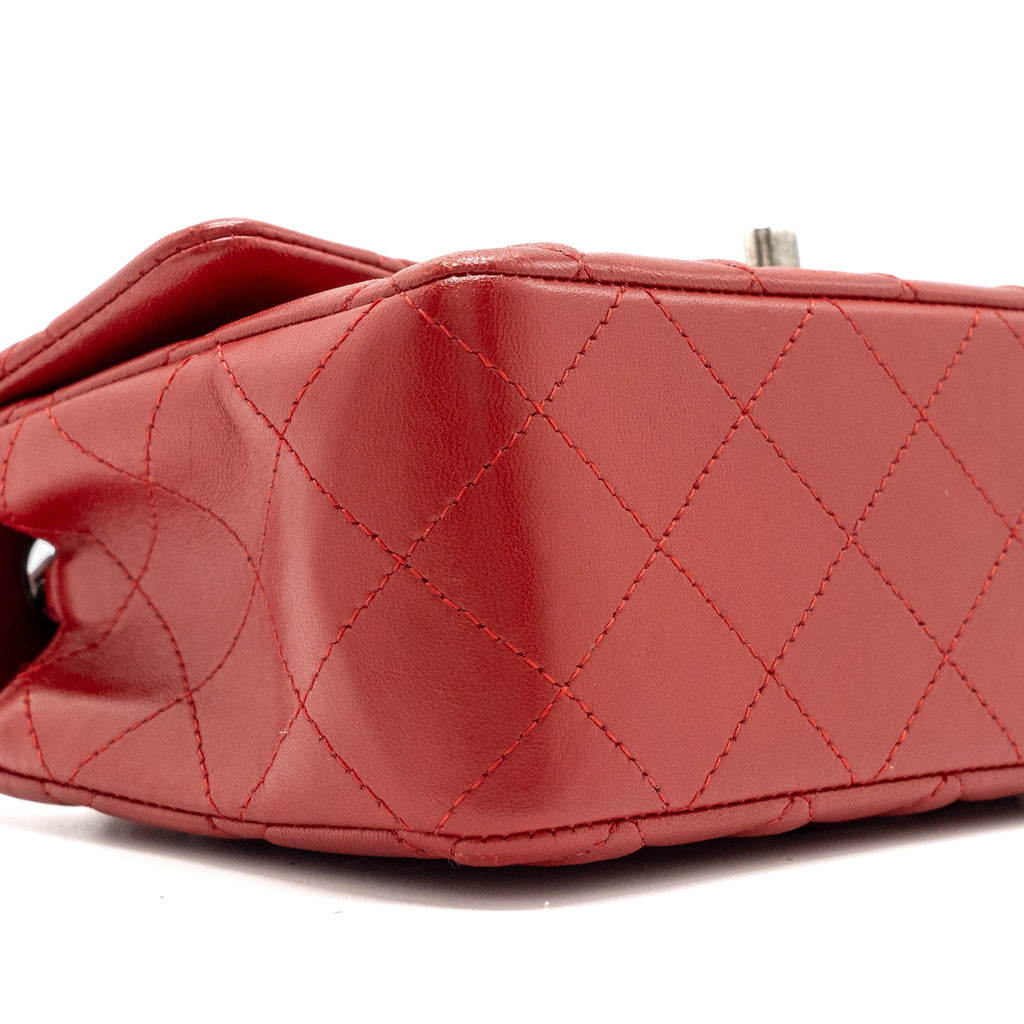 CHANEL CLASSIC MINI RECTANGULAR FLAP BAG LAMBSKIN RED RUTHENIUM HARDWARE