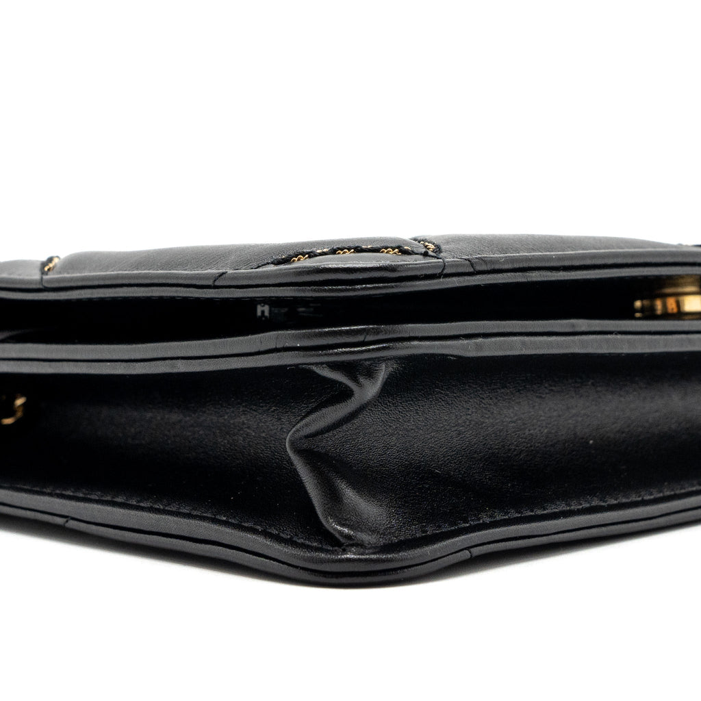 CHANEL QUILTED WALLET ON CHAIN SHINY CALFSKIN BLACK GHW (MICROCHIP)