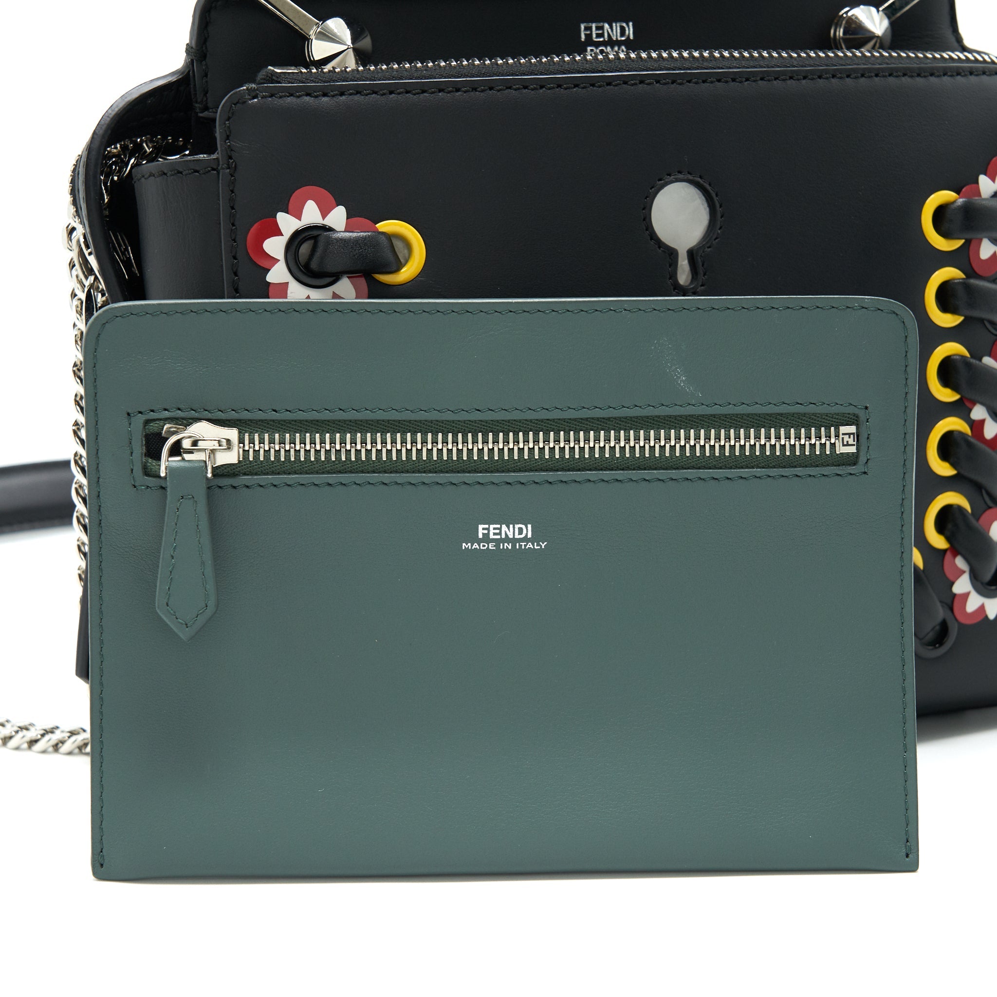 FENDI DOTCOM SHOULDER BAG BLACK WITH STITCH DETAILS