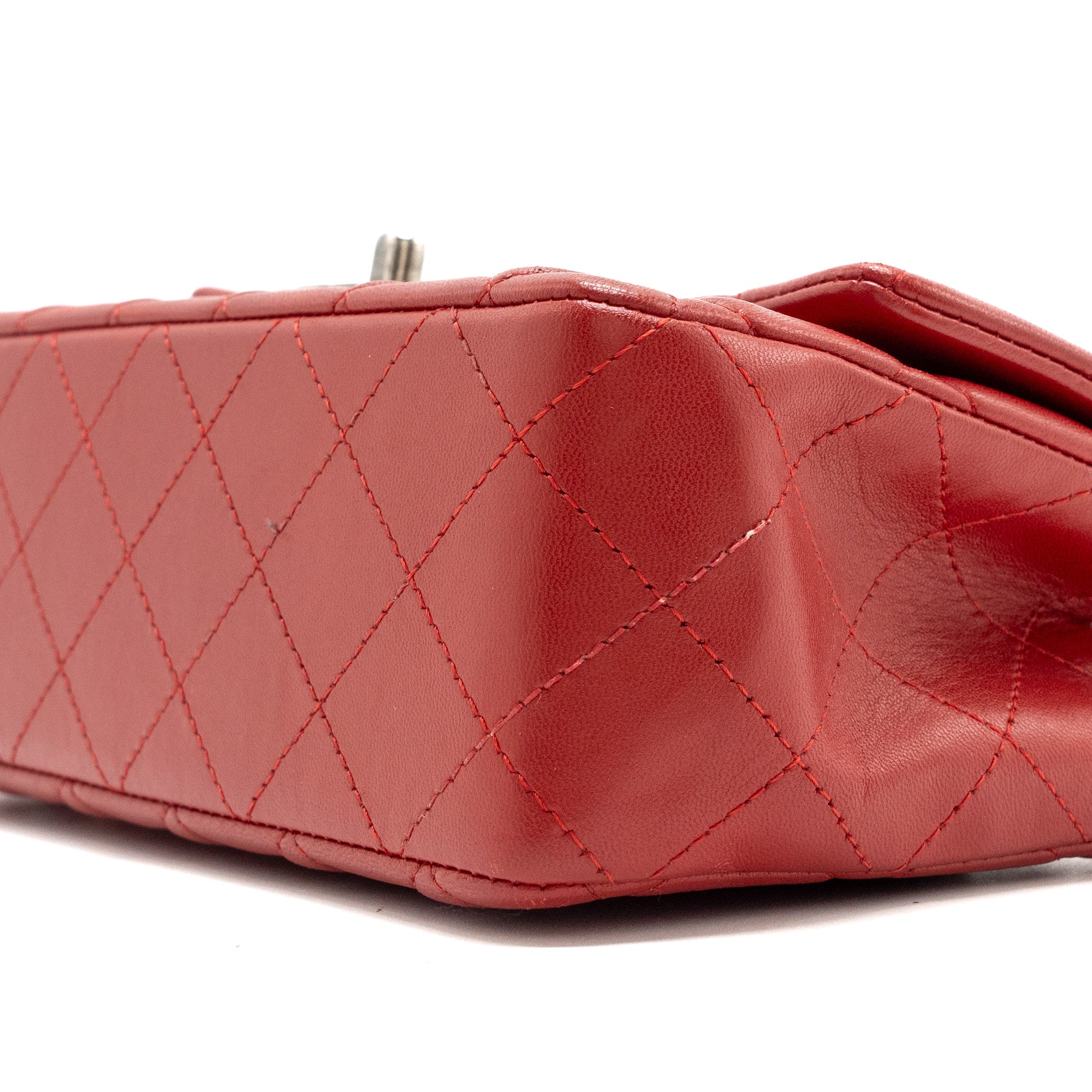 CHANEL CLASSIC MINI RECTANGULAR FLAP BAG LAMBSKIN RED RUTHENIUM HARDWARE