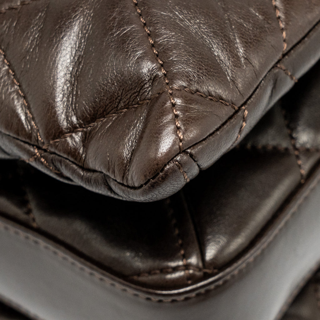 CHANEL LARGE QUILTED FLAP BAG WITH CHAIN LAMBSKIN DARK BROWN SHW