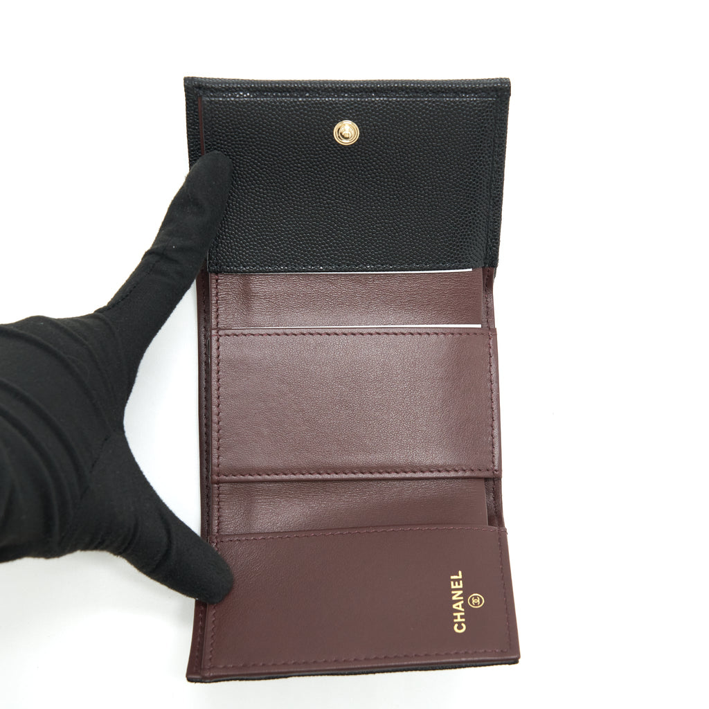 CHANEL SMALL COMPACT WALLET CAVIAR BLACK LGHW