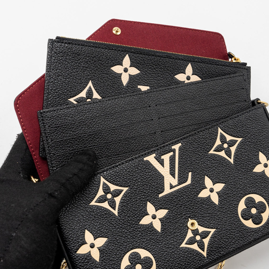 LOUIS VUITTON FELICIE POCHETTE MONOGRAM EMPREINTE LEATHER BLACK/BEIGE GHW