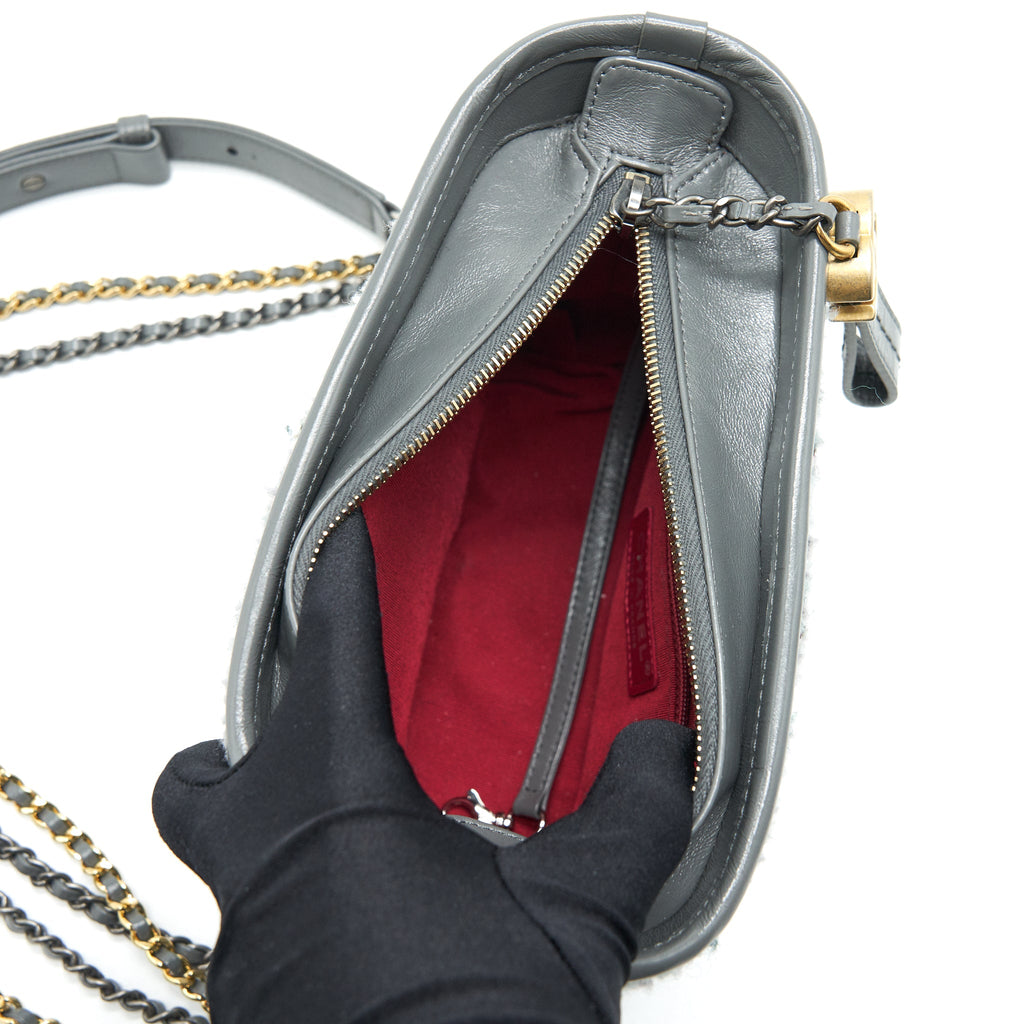 CHANEL SMALL TWEED GABRIELLE HOBO BAG GREY