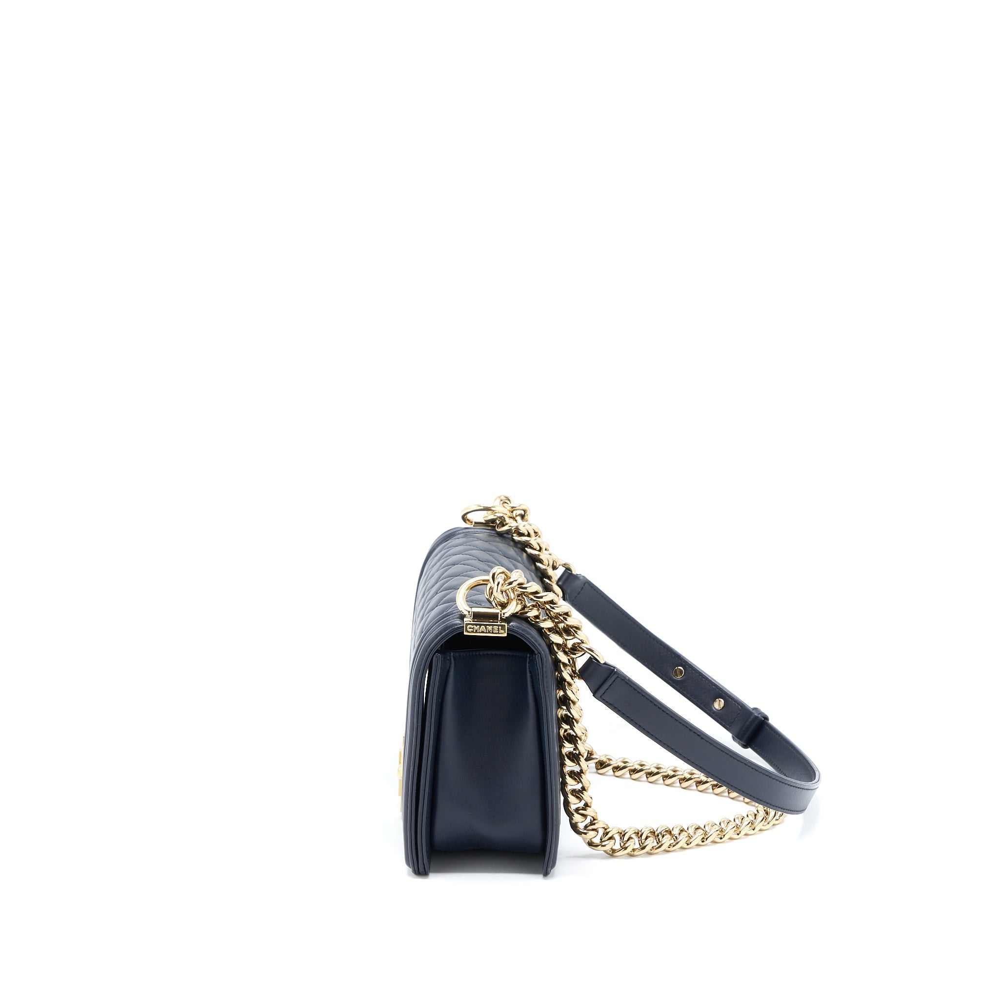 CHANEL MEDIUM BOY BAG CALFSKIN NAVY LGHW