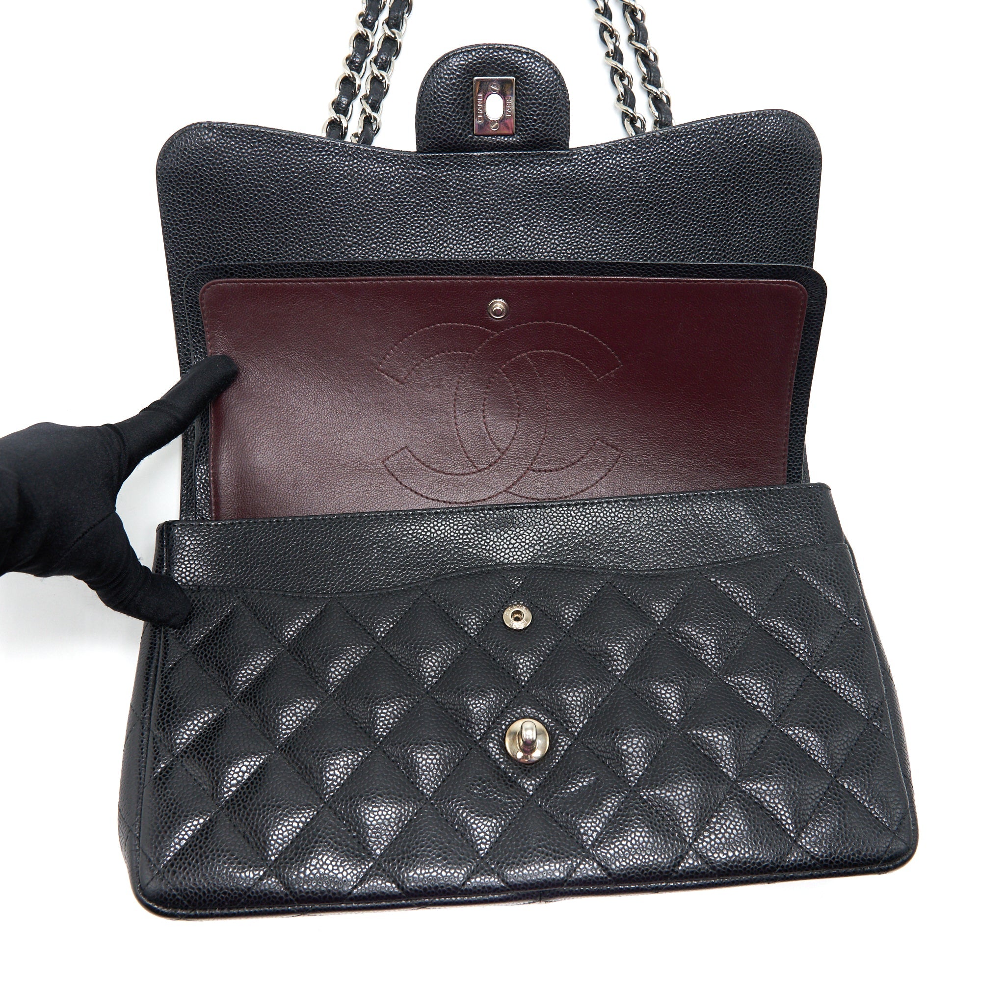 CHANEL JUMBO CLASSIC FLAP BAG CAVIAR BLACK SHW