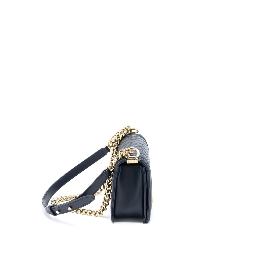 CHANEL MEDIUM BOY BAG CALFSKIN NAVY LGHW