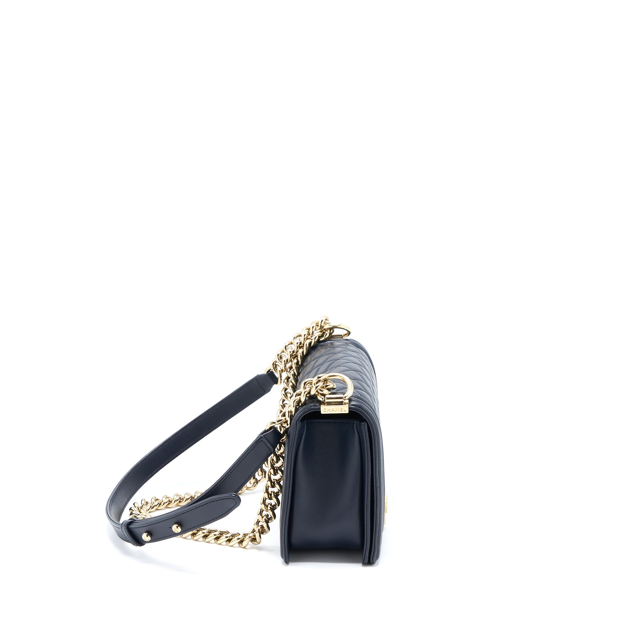 CHANEL MEDIUM BOY BAG CALFSKIN NAVY LGHW