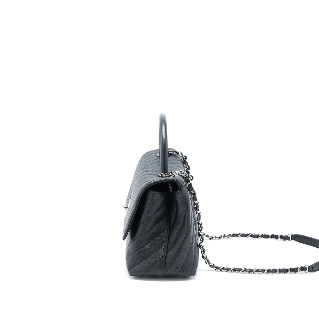 CHANEL MEDIUM COCO HANDLE CHEVRON CAVIAR BLACK SHW
