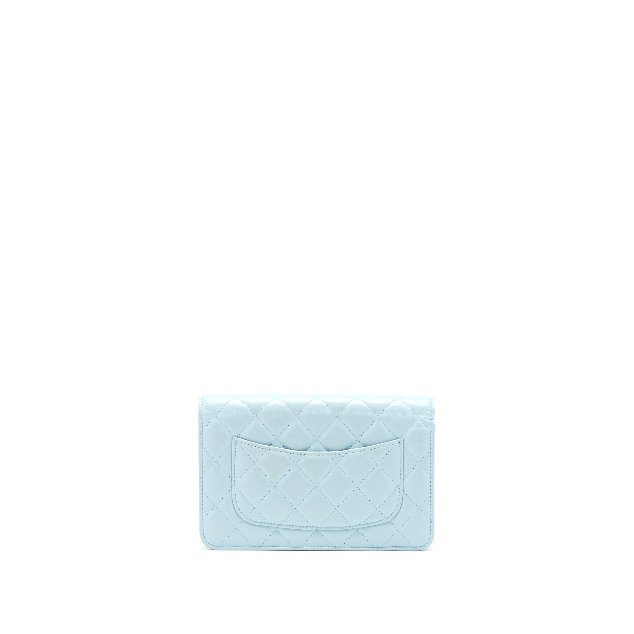 CHANEL 2.55 REISSUE WALLET ON CHAIN AGED CALFSKIN LIGHT BLUE BRUSHED GHW (MICROCHIP)