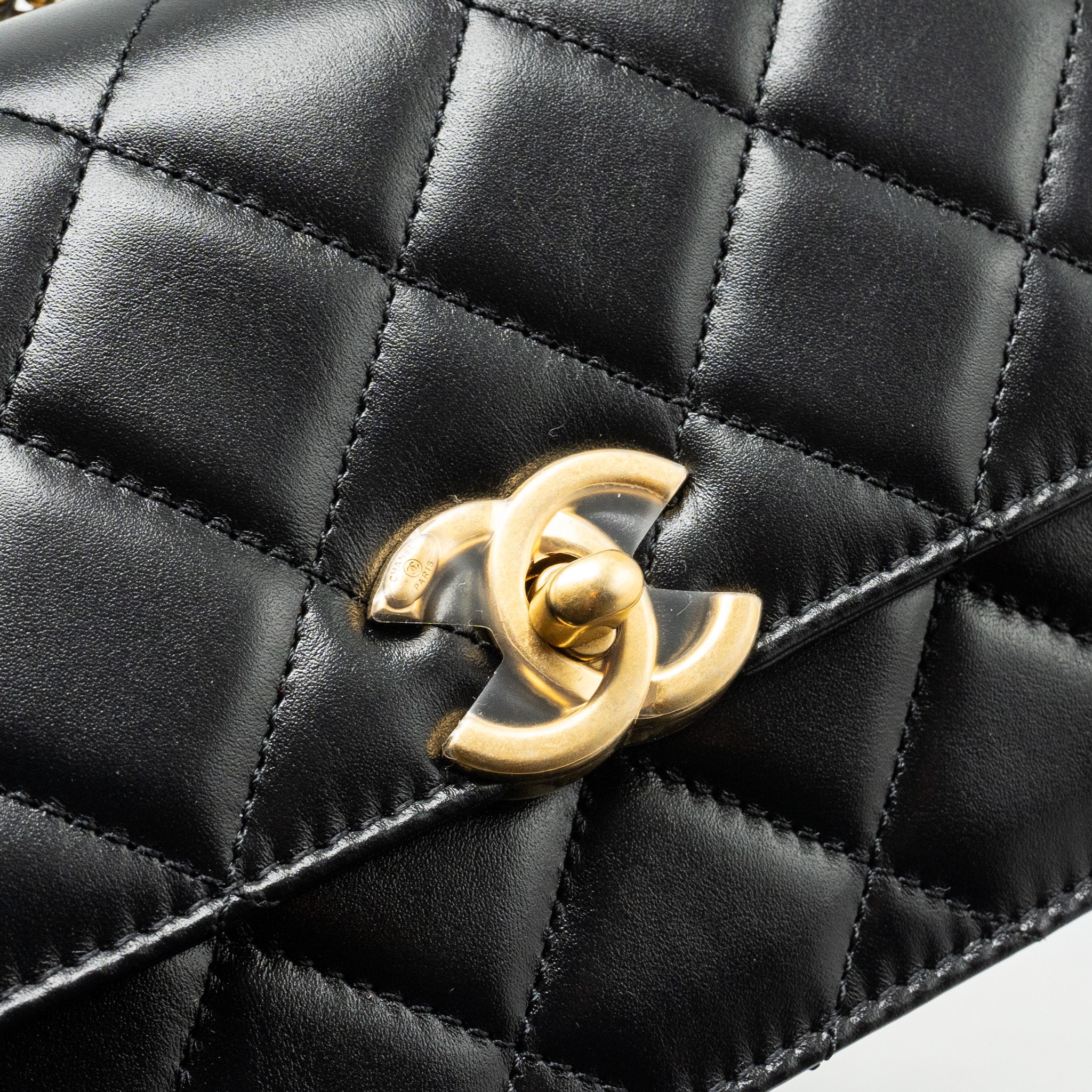 CHANEL 24C GOLD CRUSH MINI FLAP BAG CALFSKIN BLACK GHW (MICROCHIP)