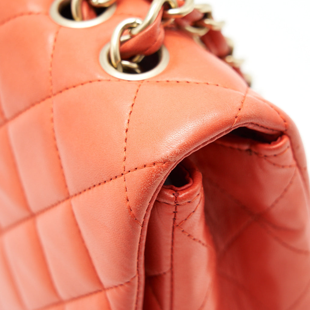 CHANEL CLASSIC SINGLE FLAP JUMBO BAG ORANGE LAMBSKIN GHW
